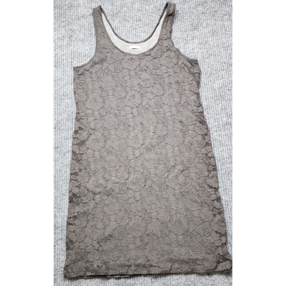 Aerie Womens XL‎ Floral Lace Sleeveless Shift Dress Taupe Gray Scoop Neck Mini